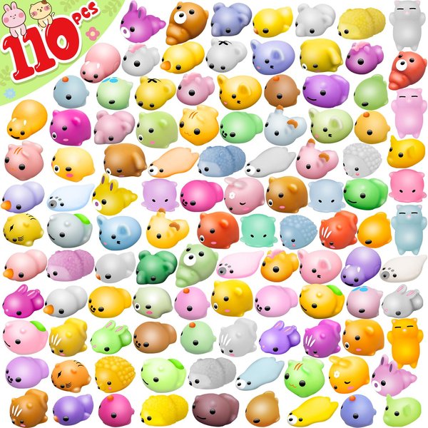 Dioju 110 Pcs Mochi Squishy Toy, Mini Kawaii Squishies Bulk Sensory Fidget Toys Goody Bag Party Favors for Kids, Classroom Prizes Pinata Filler Carnival Stocking Stuffers Christmas Birthday Gifts