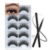 SHEKA False Eyelashes Long Faux Mink Eyelashes Fluffy with Eyeliner Eyelash Glue Fake Eyelashes Natural Pack 14-23MM 5 Pairs (Extra Long Round)