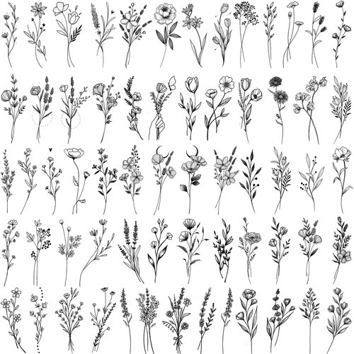 15 Sheets FANRUI Sexy Tiny Branch Black Flower Temporary Tattoos For Women Girl Neck Realistic Floral Bouquet Small Tattoo Temporary Lavender Fake Tattoo Sticker For Adults Face Hands Kit
