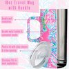 Lilly Pulitzer 16 Oz Travel Mug with Handle and Lid, Stainless Steel Insulated Coffee Tumbler, Double Wall Metal Cup, Seaing Things