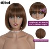 DÉBUT Short Bob Straight Wigs with Bangs Ombre Brown Brazilian Virgin Human Hair Glueless Non Lace Front Bob Wigs 8 Inches