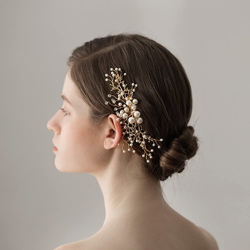 Asphire Handmade Bridal Hair Piece Gold Pearl Crystal Hair Comb Elegant Prom Women's Wedding Headpiece Photography Updo Jewelry