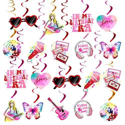 20pcs Birthday Party Decorations Singer Theme Party Supplies Hanging Swirls for Girls Birthday Decorations