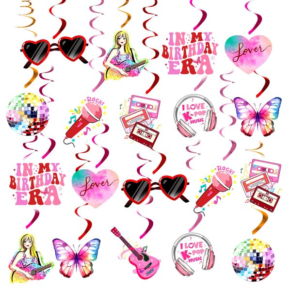 20pcs Birthday Party Decorations Singer Theme Party Supplies Hanging Swirls for Girls Birthday Decorations