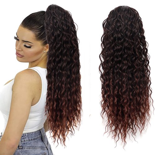 Ponytail Extension, 16 Inch Drawstring Ponytail Hair Extensions for Women，Long Curly Wavy Ponytail Natural Wavy Synthetic Hairpiece for Women Daily Use party (1BT33#)