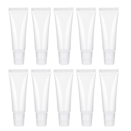 Hariendny 10 Pack Refillable Travel Toothpaste Tube Empty Lip Gloss Tubes 10ml Small Squeeze Bottles Mini Cosmetic Tubes Clear Soft Empty Lip Balm Containers Mini Lipgloss Cream Dispenser