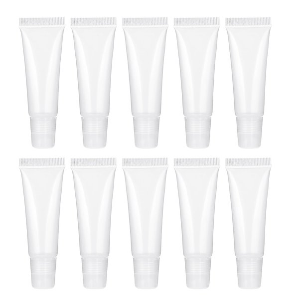 Hariendny 10 Pack Refillable Travel Toothpaste Tube Empty Lip Gloss Tubes 10ml Small Squeeze Bottles Mini Cosmetic Tubes Clear Soft Empty Lip Balm Containers Mini Lipgloss Cream Dispenser