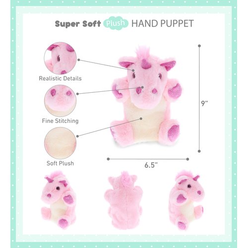 DolliBu Unicorn Plush Hand Puppet for Kids - Soft Plush Stuffed Animal Hand Puppet Toy for Puppet Show Games Puppet Theaters for Kids, Adult Cute Puppets Educational Toy to Teach Children & Toddlers