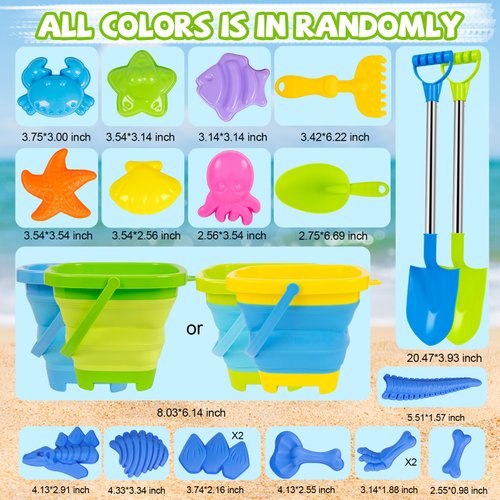 FUNWEGOT Beach Sand Toys Set Includes Collapsible Buckets 2 Big Size Sand Shovels, Rake, Animal Sand Molds Toys with Mesh Bag, Sandbox Kit for Kids Age 3+(22 PCS)