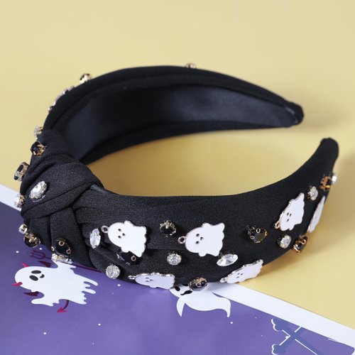 Gmmidea Halloween Ghost Headbands for Women Girls Cute Spooky Beaded Crystal Rhinestone Knotted Headband Ghost Costume Hair Accessories Halloween Holiday Cosplay Party Favors