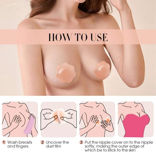 Nipple Covers for women, Rifny Silicone Nipple Covers Reusable Adhesive Invisible, 6 Pairs Nippleless Pasties with Travel Case (6 Round)