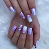 Silver Purple Press on Nails Square Medium Fake Nails With Aurora Designs Full Cover Glitter False Nails Acrylic Stick on Nails Reusable Artificial Nails for Women Glue on Nails 24Pcs