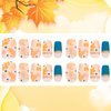 Fall Press on Nails Short Square Fake Nails Maple Leaf False Nails Thanksgiving Full Cover Maple Leaves Nude Pink Artificial on Nails Autumn Glossy Designs Nails for Holiday Nails Decoration Manicure