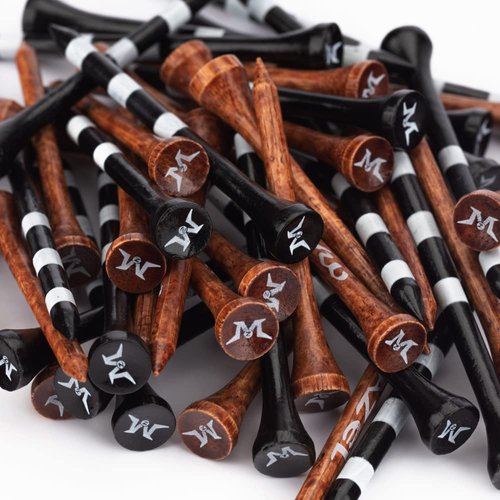 MAZEL Professional Natural Wood/Bamboo Golf Tees 2 3/4 Inch & 3 1/4 Inch,Pack 50,Reduce Friction & Side Spin, More Durable and Stable Golf Tees (Black &Brown Wood Tees)