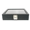 Novel Box Half-Size Glass Top Black Leatherette Metal Clasp Jewelry Display Case 8.25X7.25X2 + Custom NB Cleaning Cloth