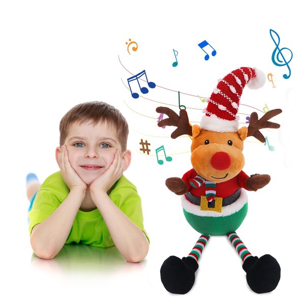 Ideashop Dancing Talking Elk Baby Toy, Mimicking Toy Repeats What You Say with 8 English Song Talking Musical Toys, Christmas Plush Interactive Toy Figure for Autism Kids Boys Girls 3 4 5 6+ Year Olds