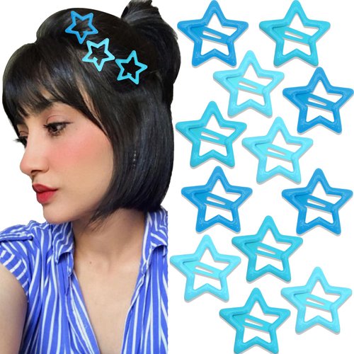 NAISKA Blue Star Hair Clips Non Slip Hair Pins Snap Hair Barrettes Cute Hair Accessories for Girls Women Cute Hair Decoration(12PCS)
