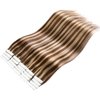 VINBAO Tape In Hair Extensions Human Hair Color Dark Brown #4 Highlights #27 Caramel Blonde Tape In Hair Extensions Real Human Hair Extensions Tape In Silky Straight 20pcs/50g (20inch, 4P27)