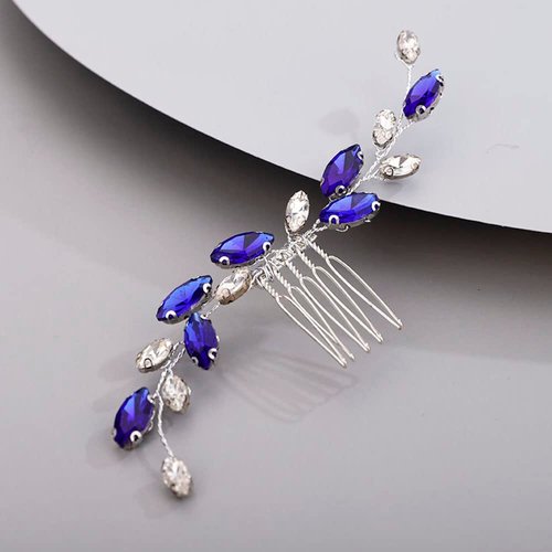 Chargances Bridal Rhinestone Hair Comb Wedding Royal Blue Crystal Hair Vine Comb Vintage Handmade Hair Accessories for Bridesmaid Prom Flower Girls (Royal Blue)