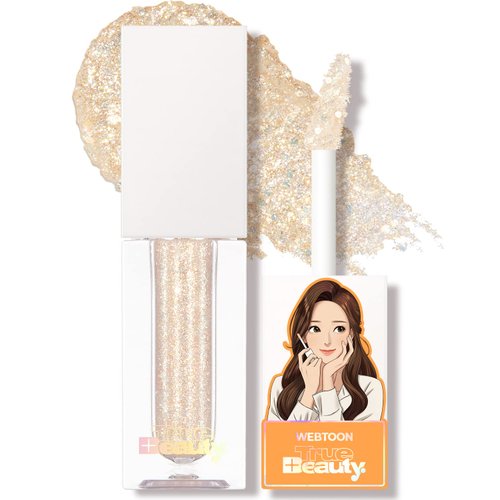 AMTS Webtoon True Beauty - 02 Some Sweet Glitter | Liquid Pink Gold Chunky Glitter Eyeshadow | Highlighter, K-Drama Korean Makeup, Highly Pigmented, Long Lasting Shimmer (Some Sweet)