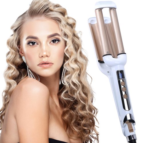 Crimper Hair Iron, Ceramic Hair Crimper Hair Waver 3 Barrel Curling Iron 0.6 inch / 16mm Perm Instant Curls,Hair Crimper and Wavers, Valentines Mothers Day Gifts for Women (Champagne)