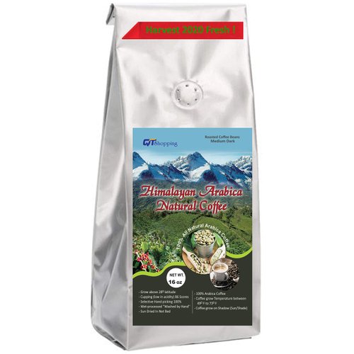 Himalayan Arabica Organic Medium Dark Roasted Coffee Beans Cupping Score 90 Grow on Sunshade 100% Hand Picked Sun Dried World's Best Natural Dark Roasted Beans Coffee (16 oz)