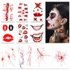 Kiss Tattoos Temporary Halloween Red Bleeding Stitch Scary Prank Makeup for Kids Girls Adult Women Face Body Halloween Decorations-40 Sheets