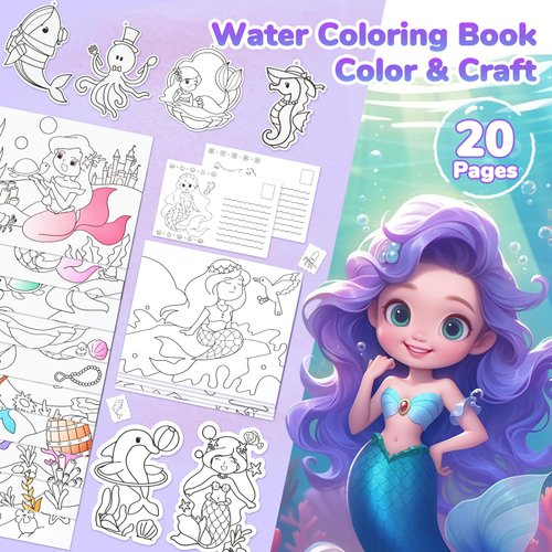 Paint with Water Coloring Books for Kids, Watercolor Paint Set for Toddlers Ages 3-5, 4-8, 8-12, Mess Free Painting Activity, Arts and Crafts for Kids 4-6, Presents for Boys Girls (Purple)