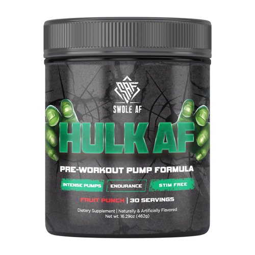 Swole AF | Hulk AF | Pre-Workout Pump Formula | Non Stimulant Improves Circulation Endurance | Dietary Supplement for Muscular Power Output with Bigger Gains & Faster Recovery | Fruit Punch
