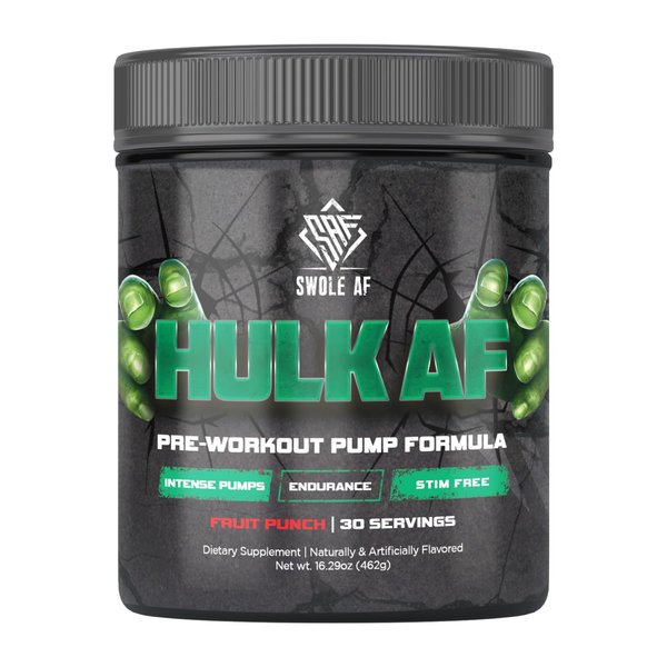 Swole AF | Hulk AF | Pre-Workout Pump Formula | Non Stimulant Improves Circulation Endurance | Dietary Supplement for Muscular Power Output with Bigger Gains & Faster Recovery | Fruit Punch