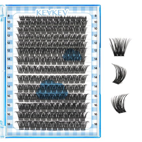 KevKev Lash Clusters 168 Pcs Cluster Lashes DIY Lash Extensions Mixed Styles Individual Lashes Eyelash Clusters Thin Band & Soft False Lashes Wispy Natural Lash Extension Clusters (Cirrus, D-8-18mix)