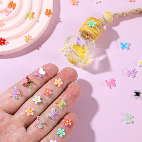 Molain 100Pcs Mini Resin Butterflies Flowers, Miniature Dollhouse Accessories Tiny Butterflies for Crafts, Mini Resin Flowers Figurines for DIY Fairy Garden Dollhouse Micro Landscaping Decoration