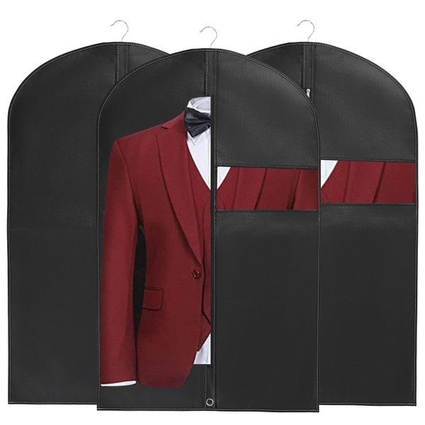 40‘’Garment Bags【3 Pack】Suit Bag for Storage Hanging Clothes Suitable for Storage of Dresses Suits Overcoats Garment Can Provide Neatness and Space-Saving for Your Wardrobe (Black, 40 × 24 Inch)