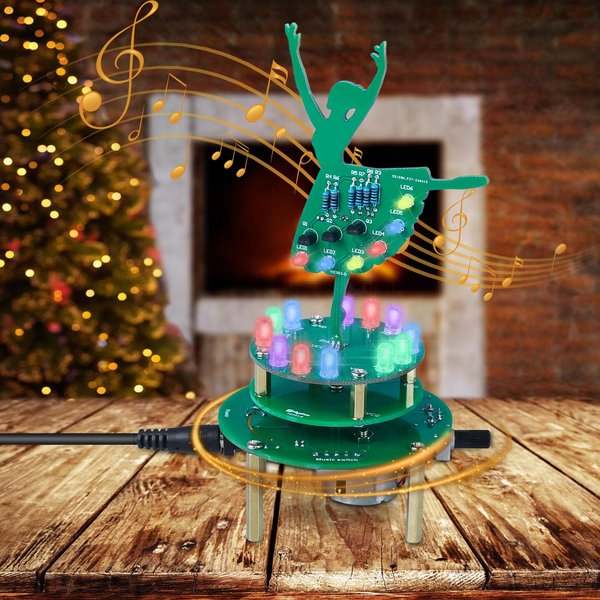 MIOYOOW Rotating Ballerina Soldering Practice Kit, RGB LED Ballet Girl Music Box DIY Soldering Project Kit with 3 Music, Learning Electronics Kit for School STEM Education and Desk Ornament