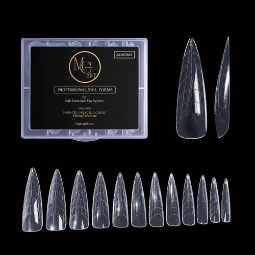 MGART Dual Nail Forms ALMOND Extension Structure Poly nail gel Nail Forms Full Cover Nail Molds 12 Sizes for Solid Nail Gel Glue Nail Art Design Salon&DIY