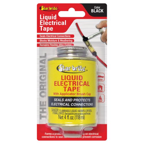 STAR BRITE Liquid Electrical Tape, Black - 4 OZ Can with Applicator Brush - Waterproof, UV-Resistant, Dielectric Sealant for Wires & Cables, Marine & Home Use (084104B)