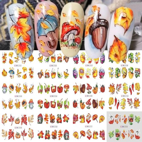 12 Sheets Fall Thanksgiving Nail Stickers for Nail Art Autumn Maple Leaf Nail Decal Pumpkin Nail Appliques Water Transfer Sticker for Women and Girls Decoration DIY Home Salon Manicure Gift