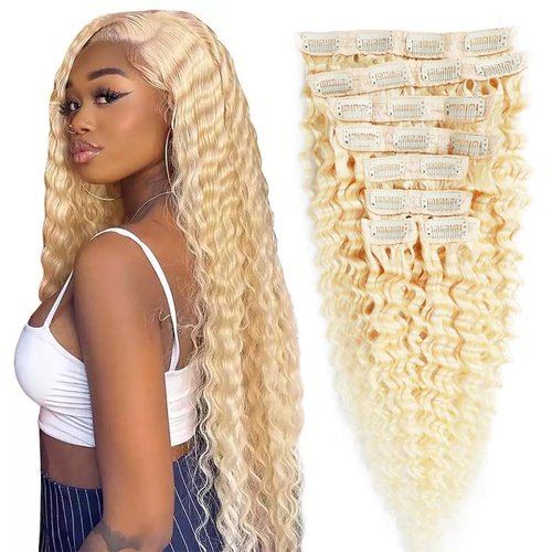 613 Deep Wave Clip in Hair Extensions Seamless Clip ins Hair Extensions Real Human Hair Deep Wave...