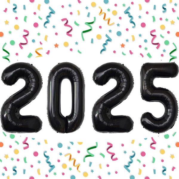 2025 Balloons, 40 Inch 2025 New Years Balloons, 2025 Black Number Balloons, 2025 Foil Happy New Year Balloons for New Years Eve Party Supplies 2025 and New Years Decorations 2025, Graduations