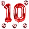 10th Birthday Balloons for Girls Boys, 40 Inch Giant Red Foil Number 10 Balloons with Red Confetti Balloons Kit, Digit 10 Helium Balloons for Men Women 1st 10th Anniversary Party Decorations Supplies