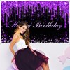 Avezano Purple Happy Birthday Banner for Women Girls Purple and Black Happy Birthday Party Decorations Glitter Diamonds Sweet 16 18th 21th Birthday Party Supplies 70.8 x 43.3 Inch