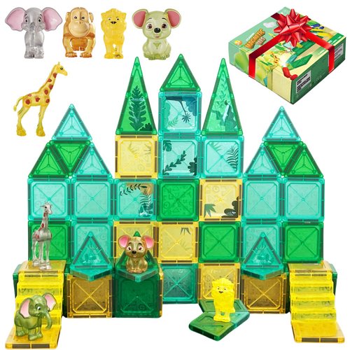 Magnetic Tiles for Kids Ages 4-8 Educational Toys Magnet Building Blocks 54 Set Montessori Cubes for Boys Girls Gift Birthday Present Sensory Learning Preschool Daycare Kindergarden