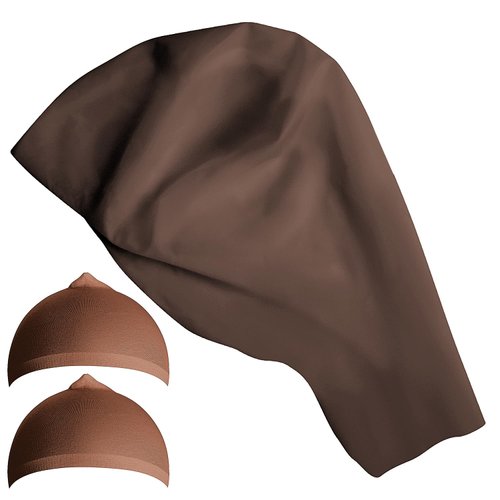 Iceyyyy Dark Brown Bald Cap,Elastic Halloween Bald Caps Brown Skin with 2 Hairnets,Black Latex Fake Wig Cap for Halloween Makeup Costume Theatre and Cosplay Party (1pcs)
