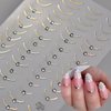 6 Sheets French Tip Nail Stickers 3D Self-Adhesive Gold Sliver Lines Nail Art Stickers Curved Stripe Designs with Crystal Rhinestones Nail Decals for Women Acrylic Simple French Manicure Decoration