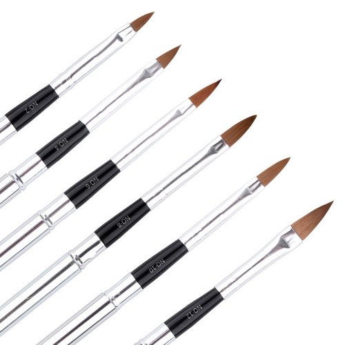 WOKOTO 6pcs/SET Nail Brushes Silver Metal Handle Nail Art Builder Crystal Carve Brush Design For 3D Pattern Design Nail Art Brushes Detachable Set