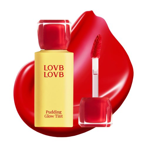 LOVB LOVB Pudding Glow Korean Lip Tint | Long-Lasting Lip Gloss Tint for Glowy | Moisturizing | High Pigmented | Non-Sticky Glossy Lip Stain 0.14 Oz (01 RED BERRY)