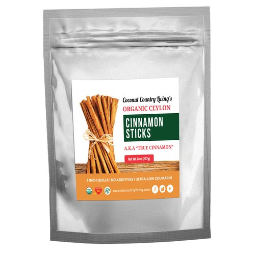 Organic Ceylon Cinnamon Sticks - Fair Trade Whole 3" Quills of Authentic Sweet Sri Lanka Cinnamon sticks- For Tea and Baked Goods, Gluten Free, Non-GMO, w/eBook - 8 oz