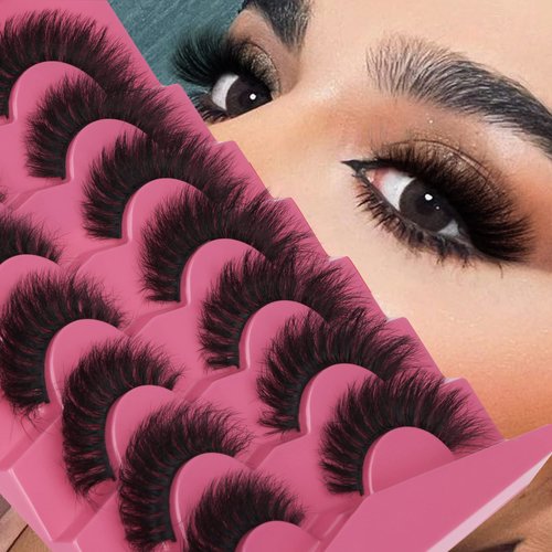 False Eyelashes Fluffy Thick 8D Volume Wispy Faux Mink Lashes Cat-Eye 16 mm Dramatic Mink Lashes 7 Pairs Pack Eyelashes Multipack by FANXITON