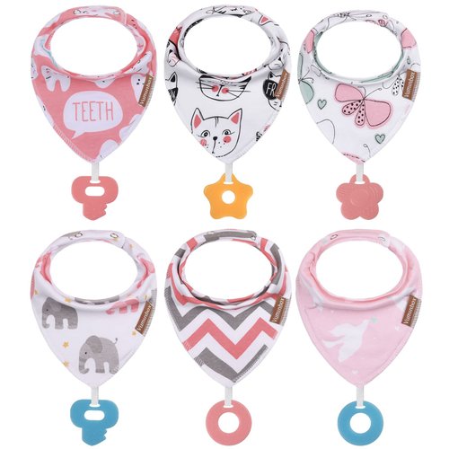 vuminbox Baby Bandana Drool Bibs 6-Pack and Teething Toys 6-Pack Made with 100% Organic Cotton, Absorbent and Soft Unisex (Multicolor)