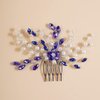 BERYUAN Blue Crystal Pearls Hair Comb Beads Flower Silver Wedding Head Piece Rhinestone Accessories for Bride, Women, and Girls